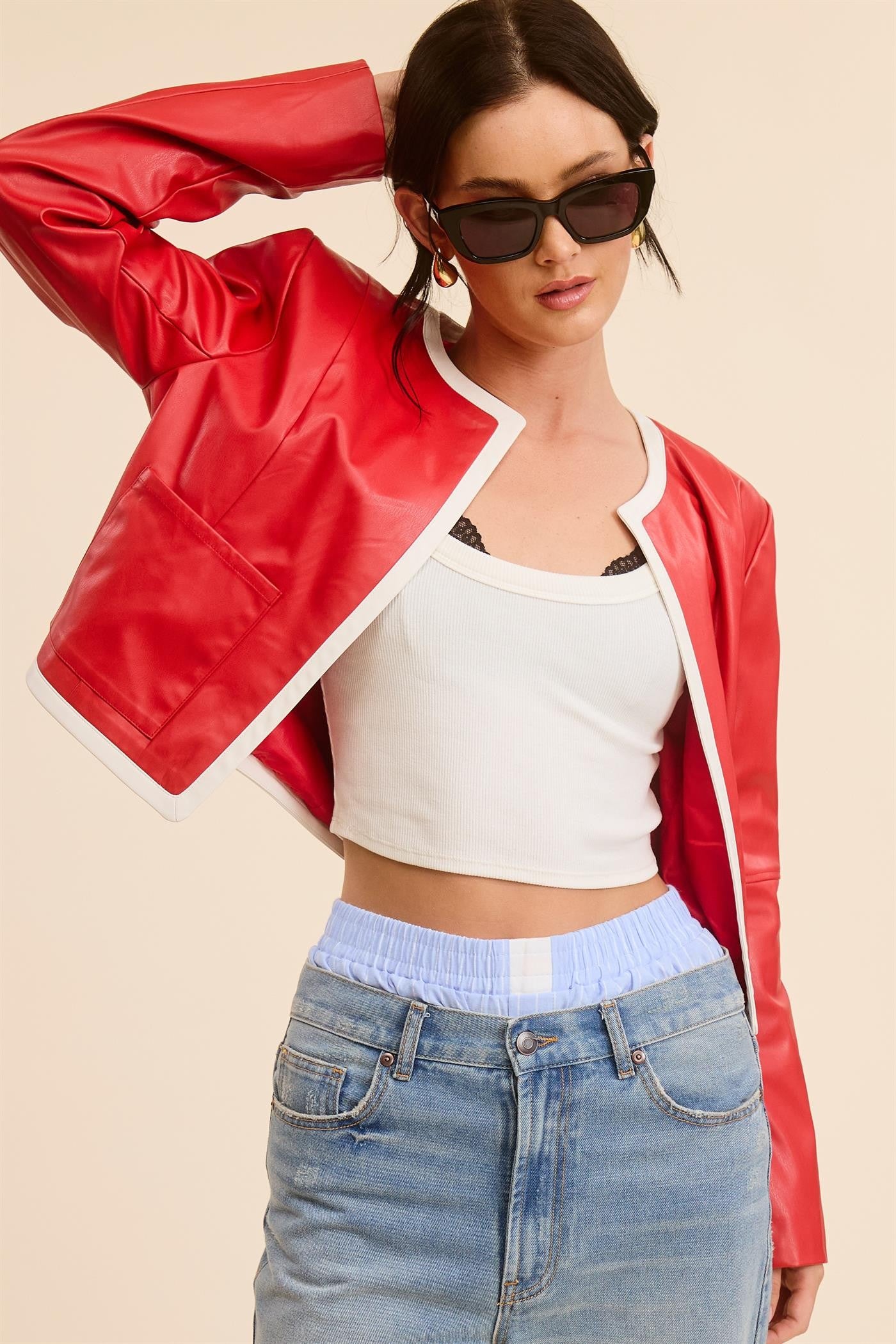 Contract Faux Leather Jacket - Red