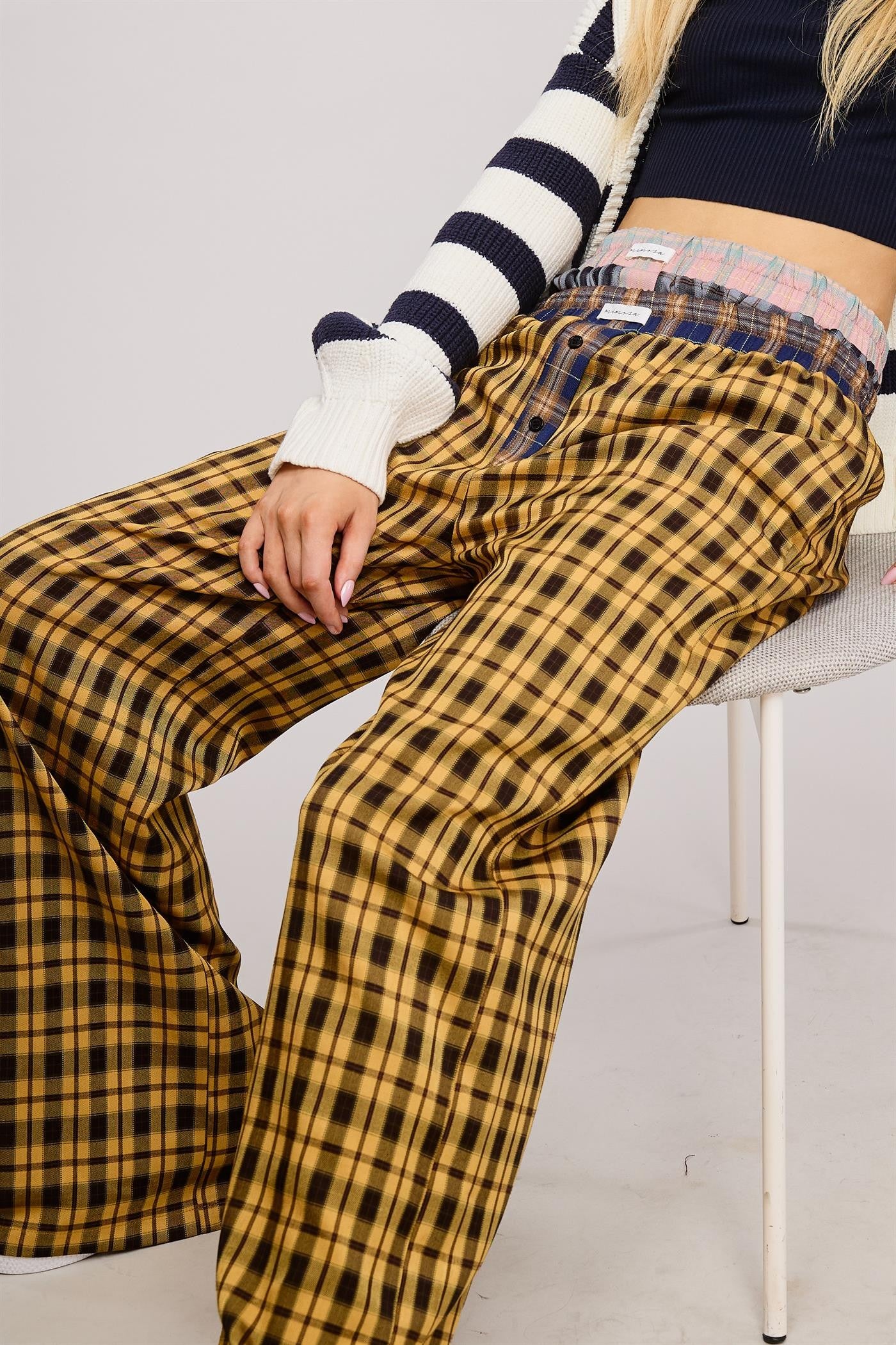 Boxer Plaid Pattern Pant - Mustard