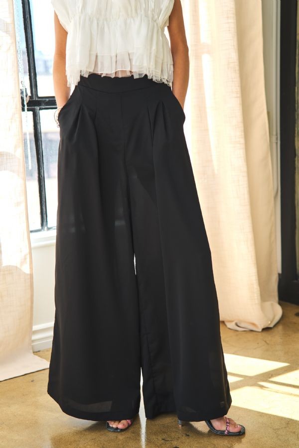 Solid Palazzo Pants - Black