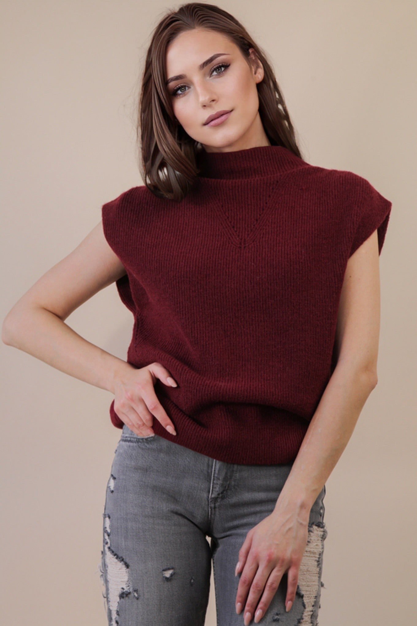 Soft Knit Sweater Vest - Burgundy