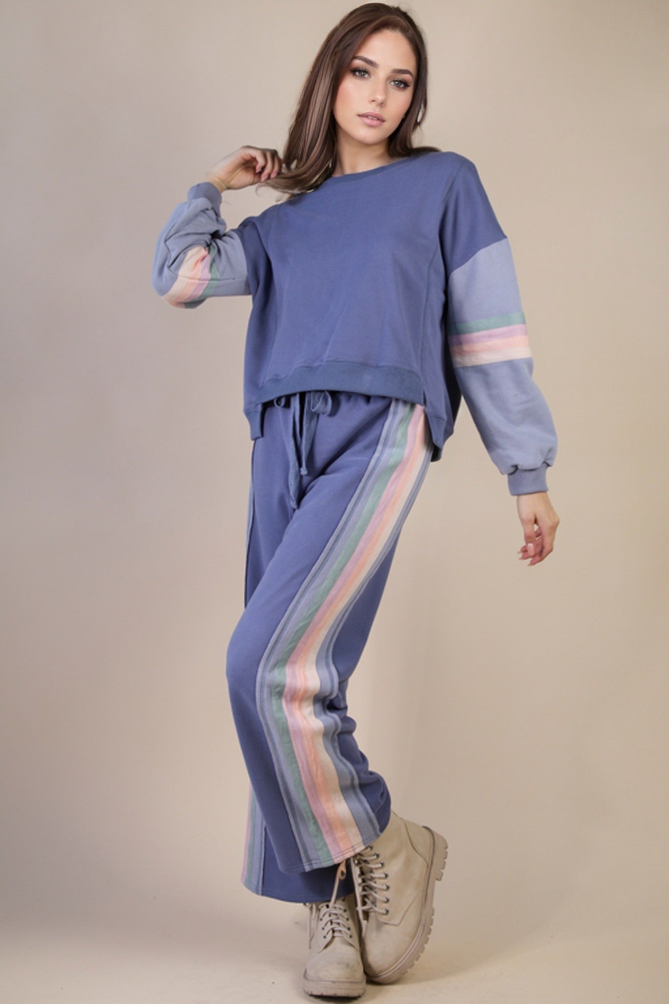 Knit Top & Pants Set - Denim