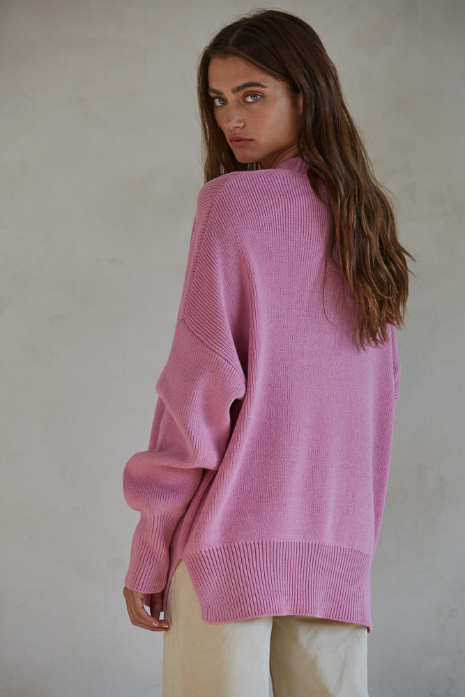 Lilac Pink Oversized Crew Neck Sweater