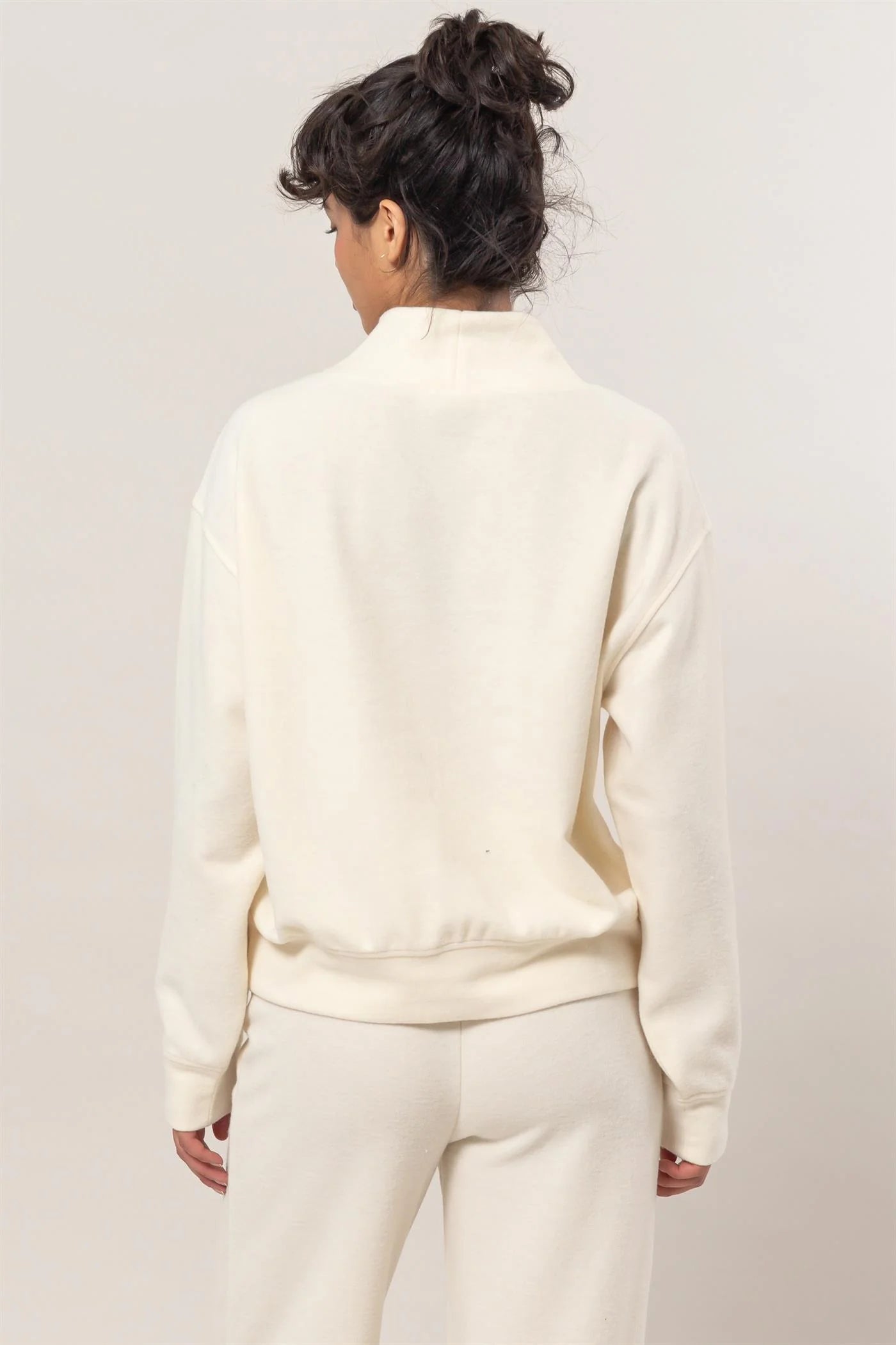 Cozy Funnel Neck Brushed Knit Sweatshirt - Alpaca