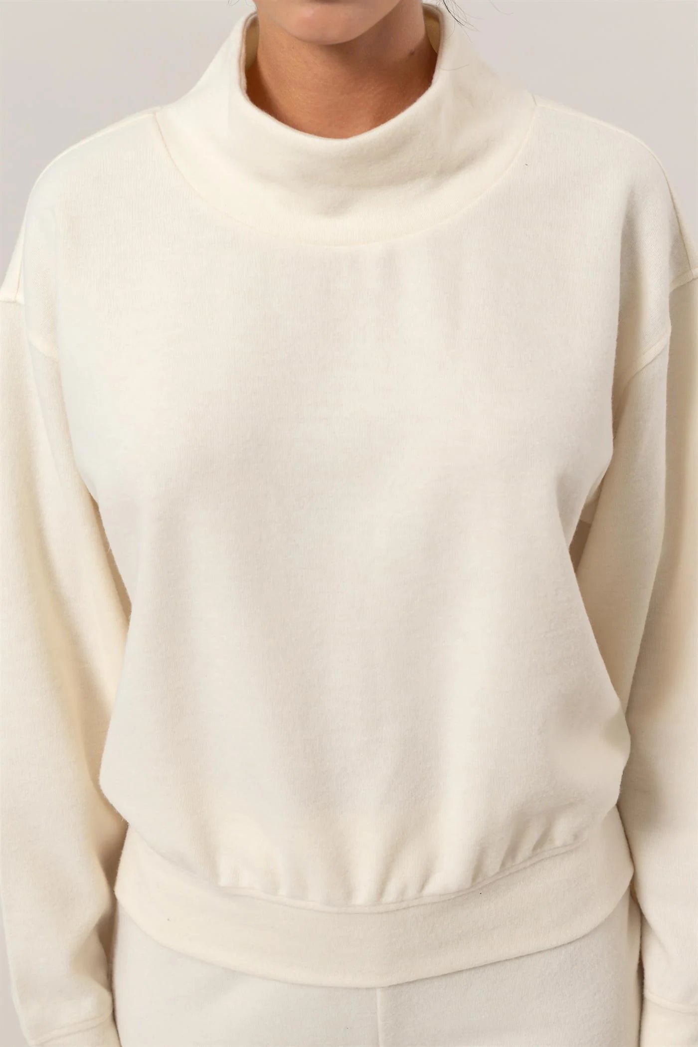 Cozy Funnel Neck Brushed Knit Sweatshirt - Alpaca