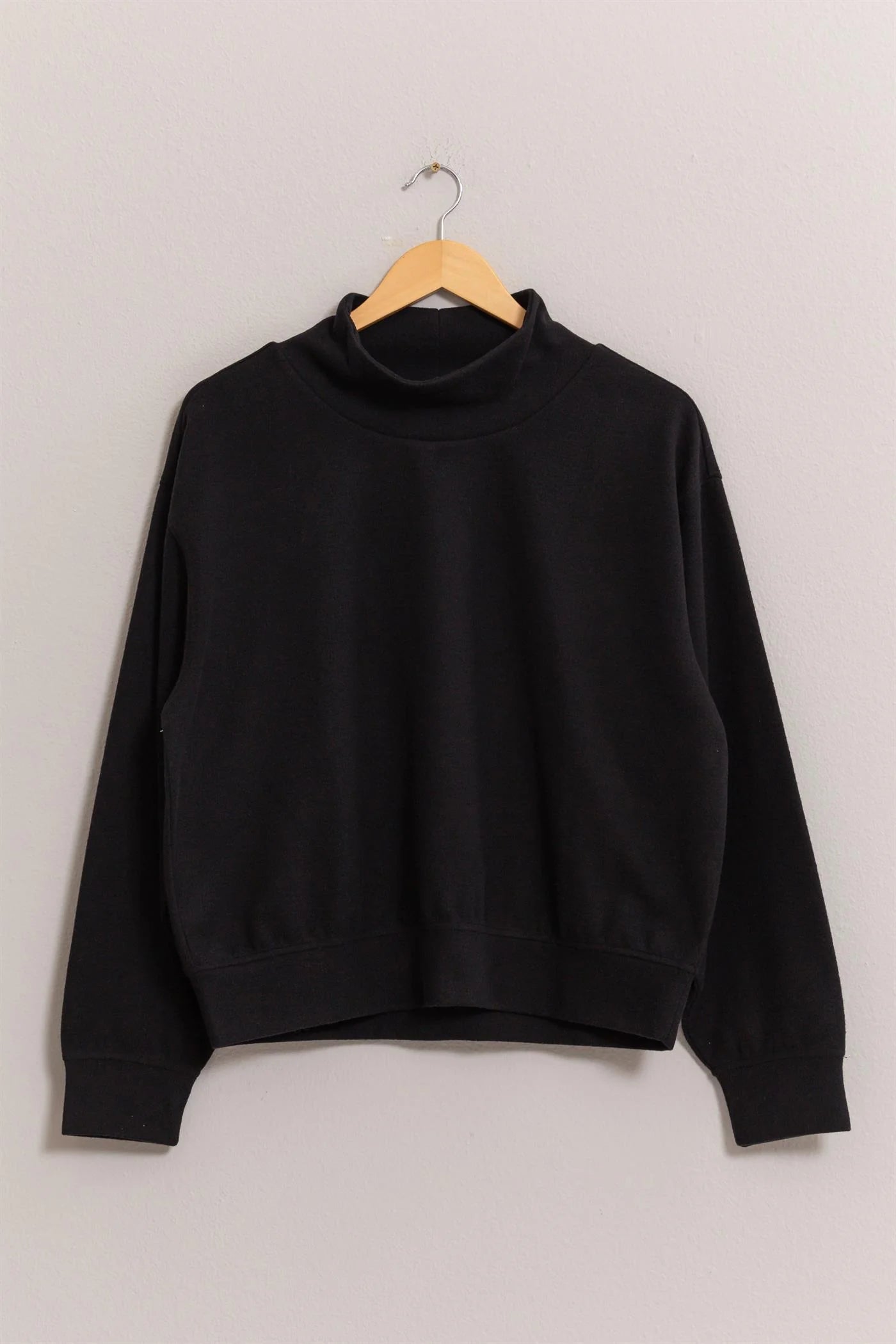 Cozy Funnel Neck Brushed Knit Sweatshirt - Black