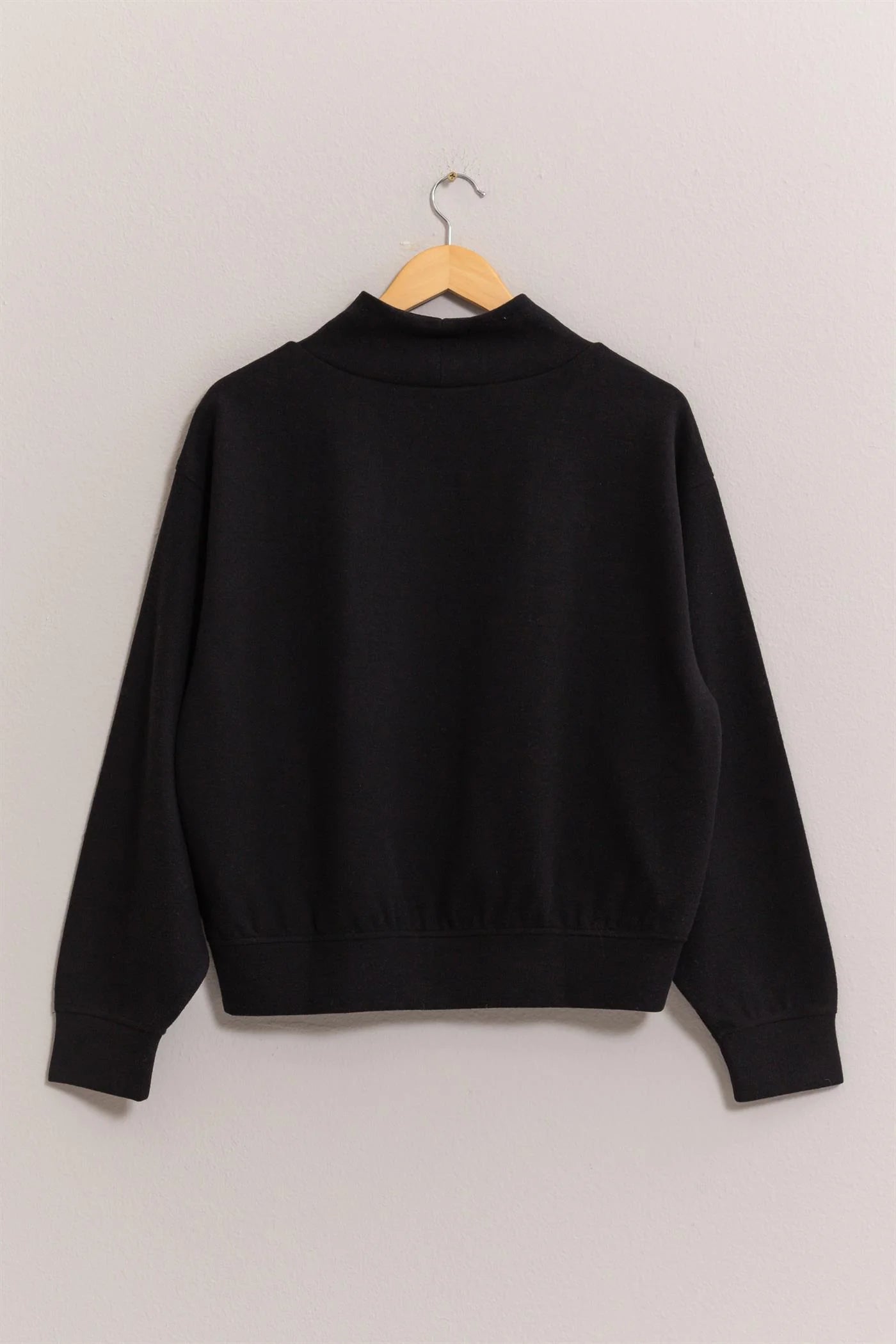 Cozy Funnel Neck Brushed Knit Sweatshirt - Black