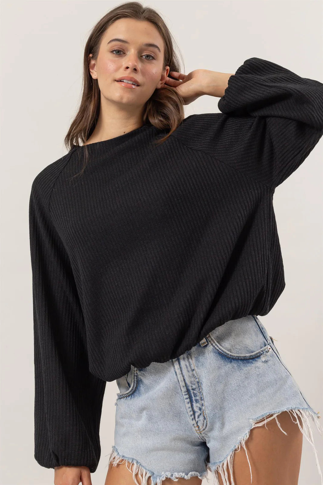 Chic Striped Mock Neck Knit Top