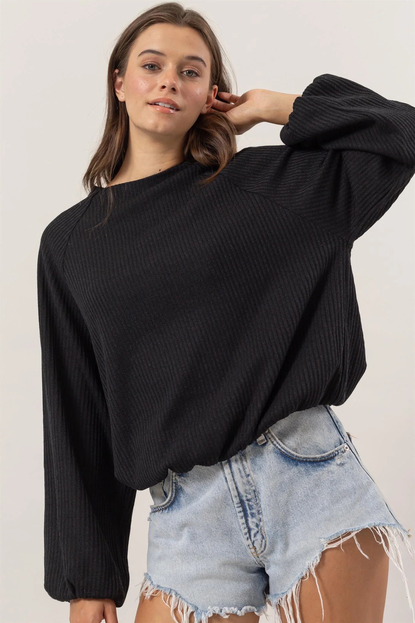 Chic Striped Mock Neck Knit Top