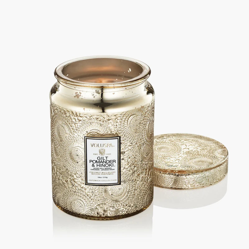 Gilt Pomander & Hinoki Large Glass Jar Candle 18oz