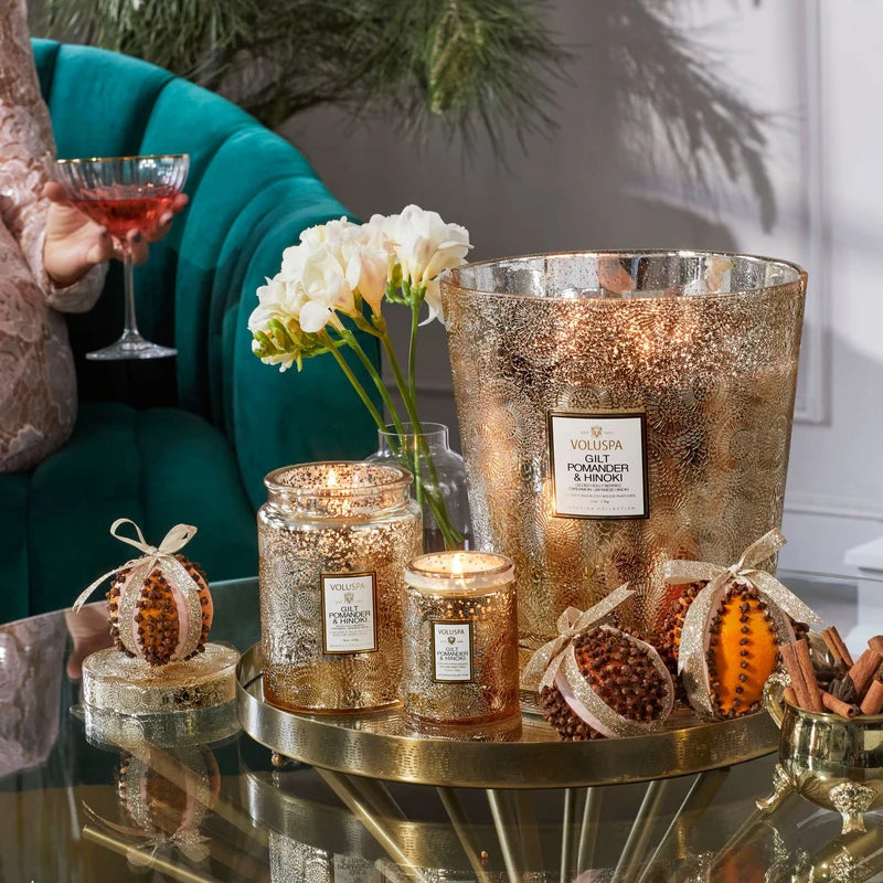 Gilt Pomander & Hinoki Large Glass Jar Candle 18oz