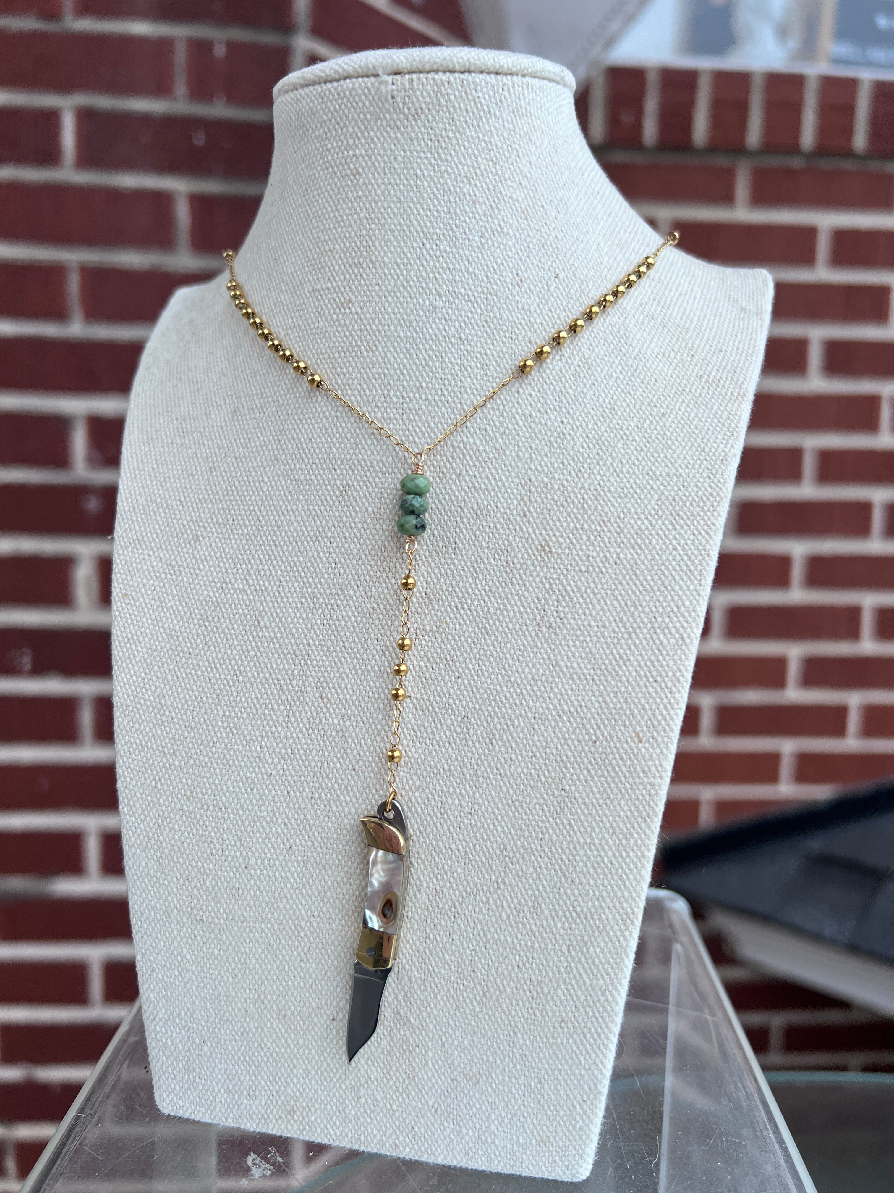 Y Lariat Gemstone Knife Necklace