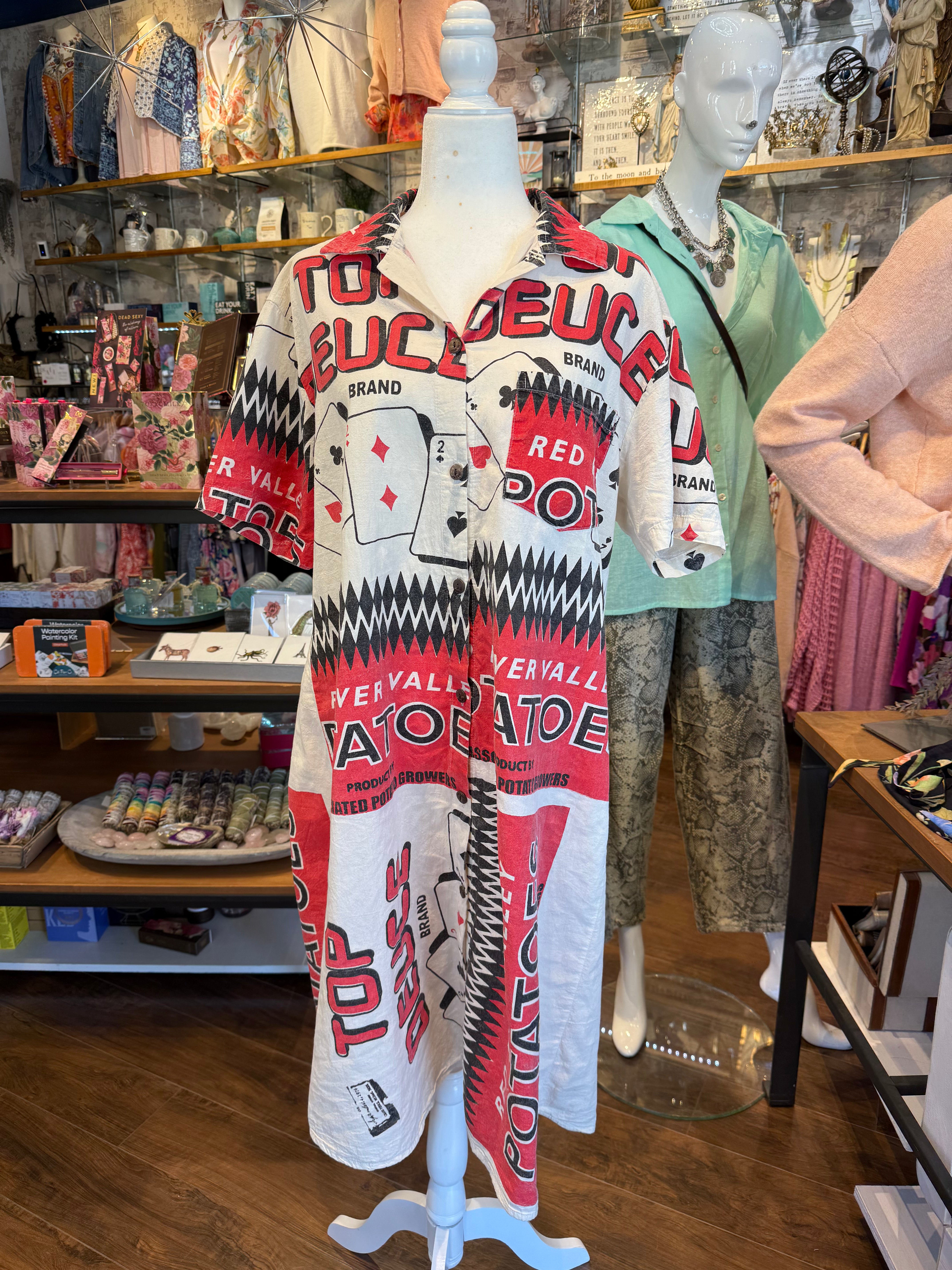 Poker Cards Vintage Print Duster Dress
