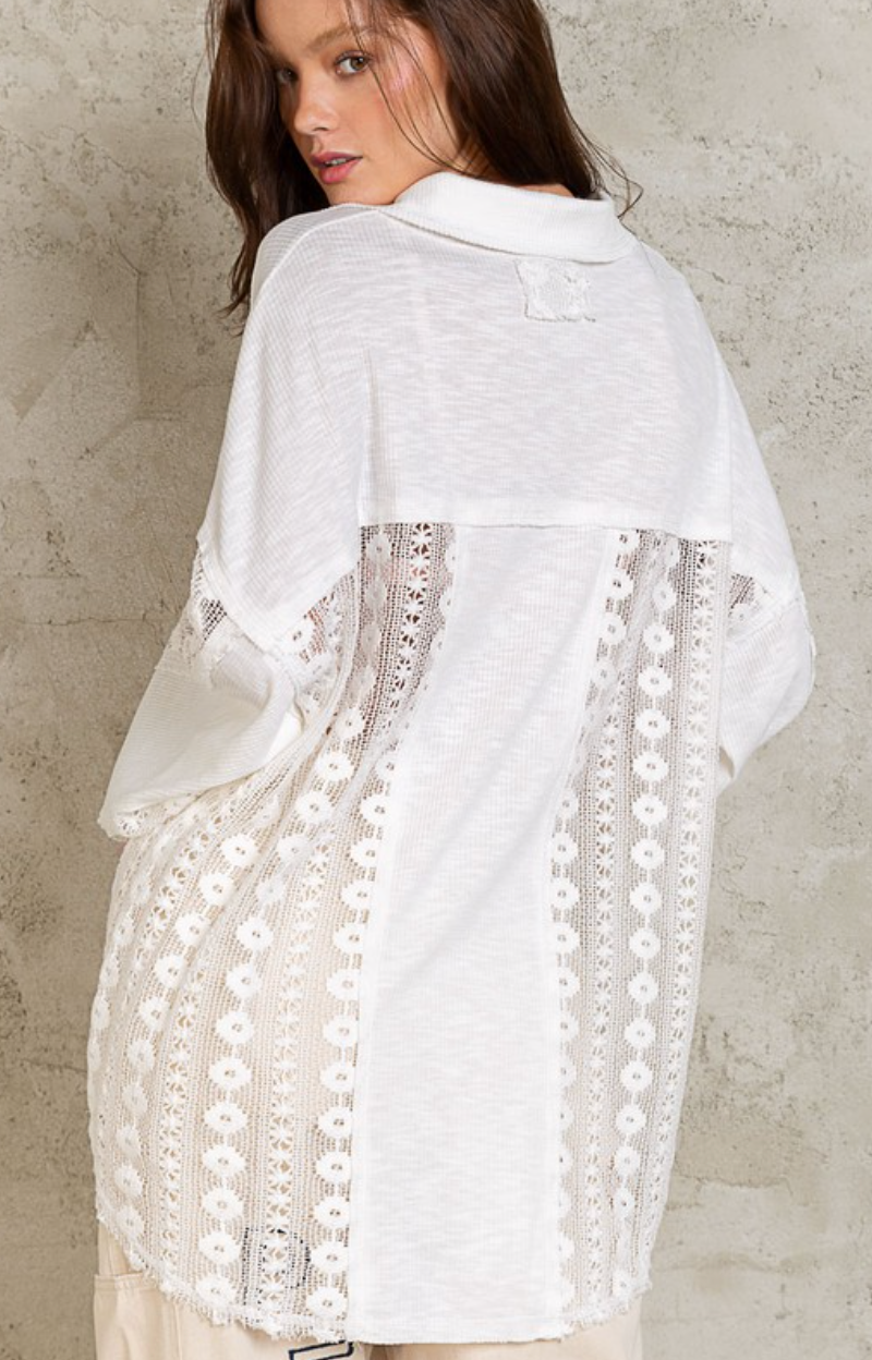 Lace Contrast Shirt - White