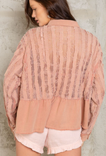 Load image into Gallery viewer, Oversize Lace Pattern Button Down Shacket - Blush Red