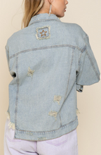 Load image into Gallery viewer, Distressed Stripe Denim Jacket