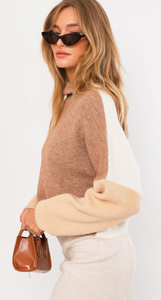 Color Block OVersized Sweater - Tan