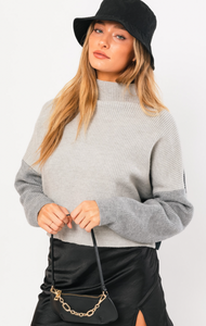 Color Block Oversized Sweater - Heather Grey