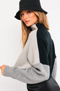 Color Block Oversized Sweater - Heather Grey