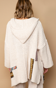 Chenille Cable Knit Cardigan - Powder Beige