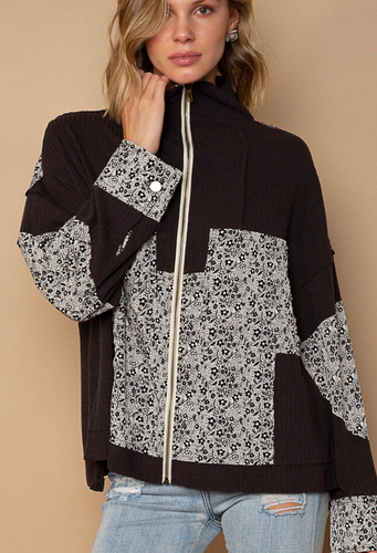 Printed Zip Up - Charcoal