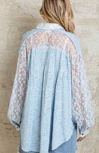 Laced Collared Shirt - Powder Blue