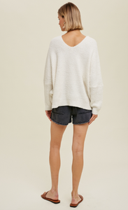 Oversized V-Neck Sweater - Cream