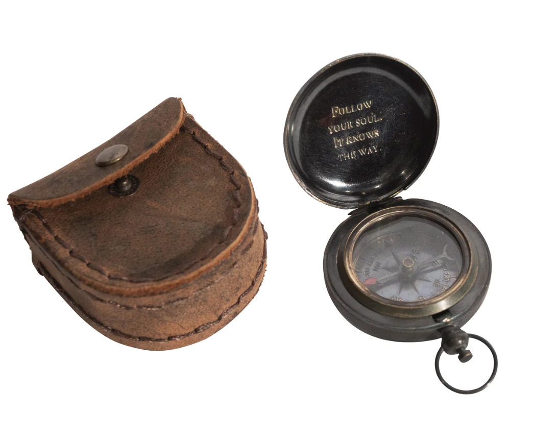 Follow Your Soul Push Button Compass with Leather Pouch