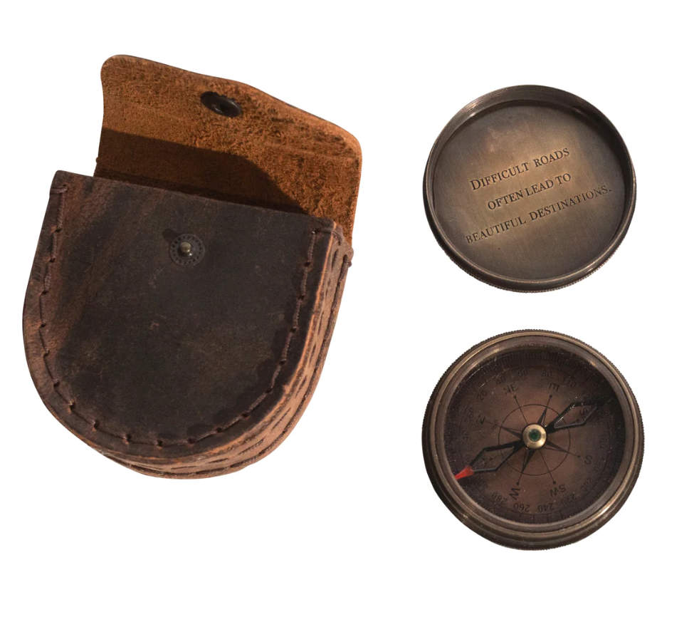 Beautiful Destinations Push Button Compass with Leather Pouch