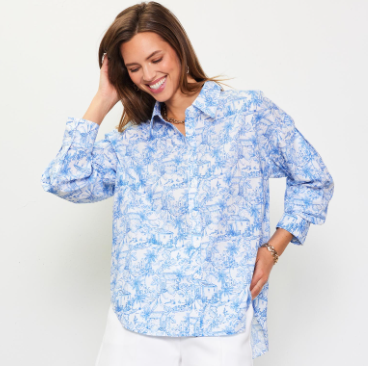 French Blue Printed Button down