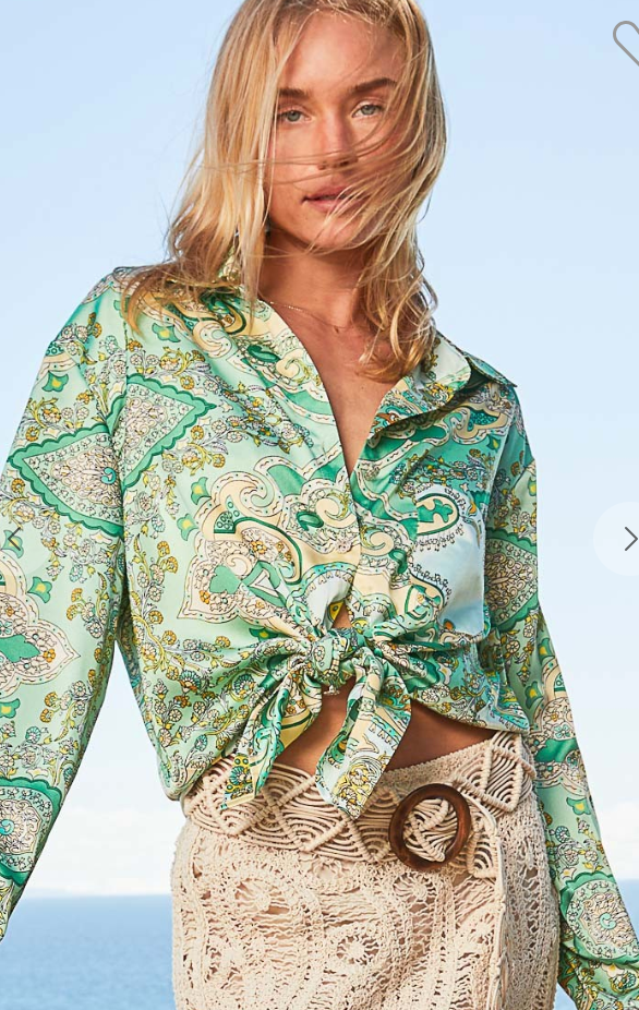 Long sleeve Green Paisely Print Button Down