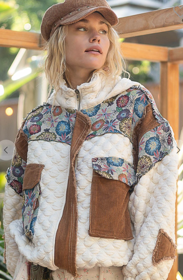 Oversized Floral Print Quilted Jacket