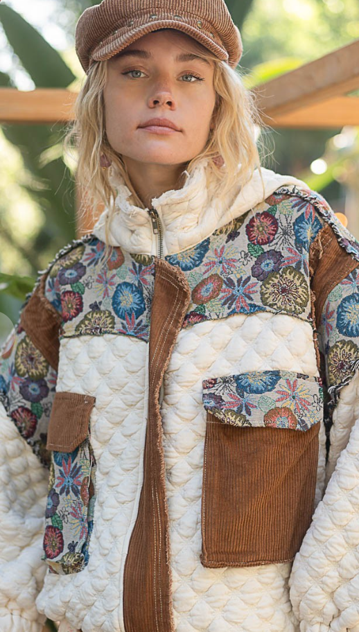 Oversized Floral Print Quilted Jacket