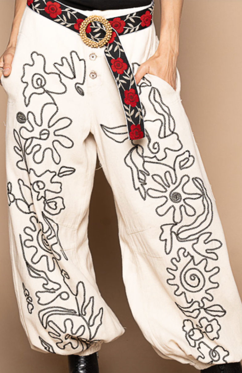 Abstract Floral Pants - Oatmilk