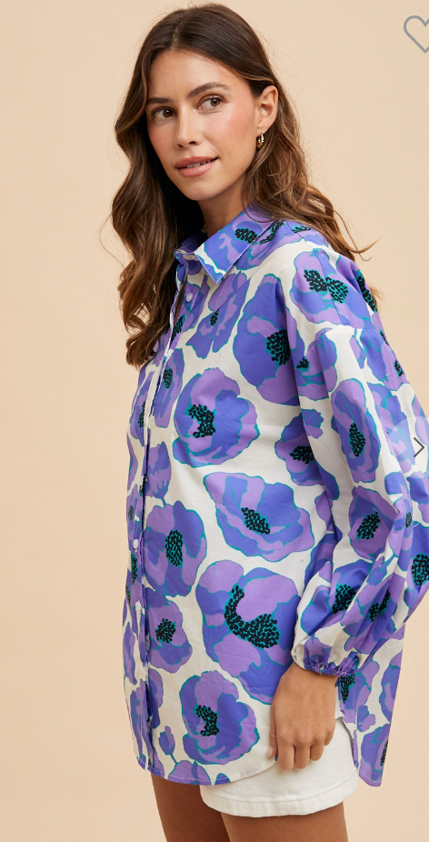 Large Flower Printed Blouse
