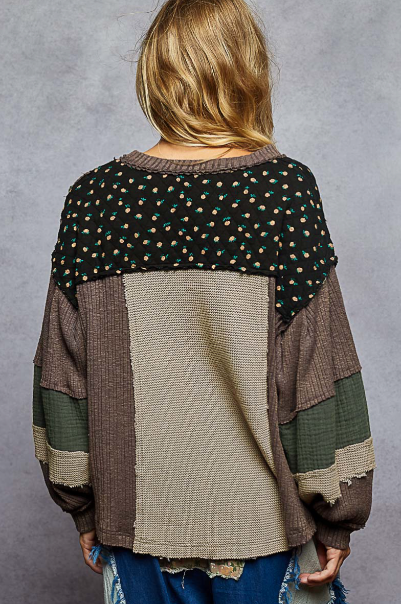 Moss Charcoal Oversized Gauze Top