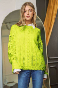 Lime Green Crochet Crewneck