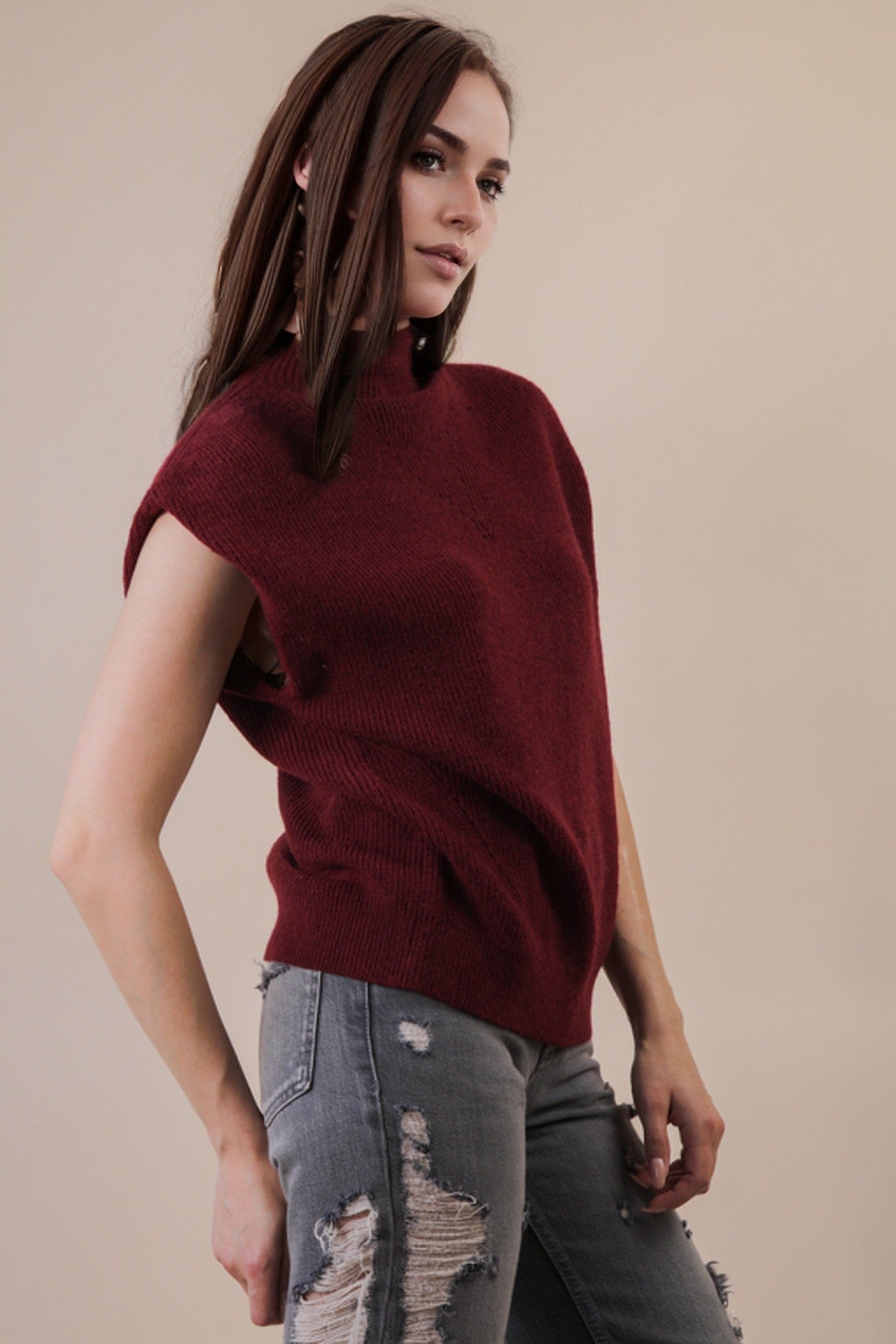Soft Knit Sweater Vest - Burgundy