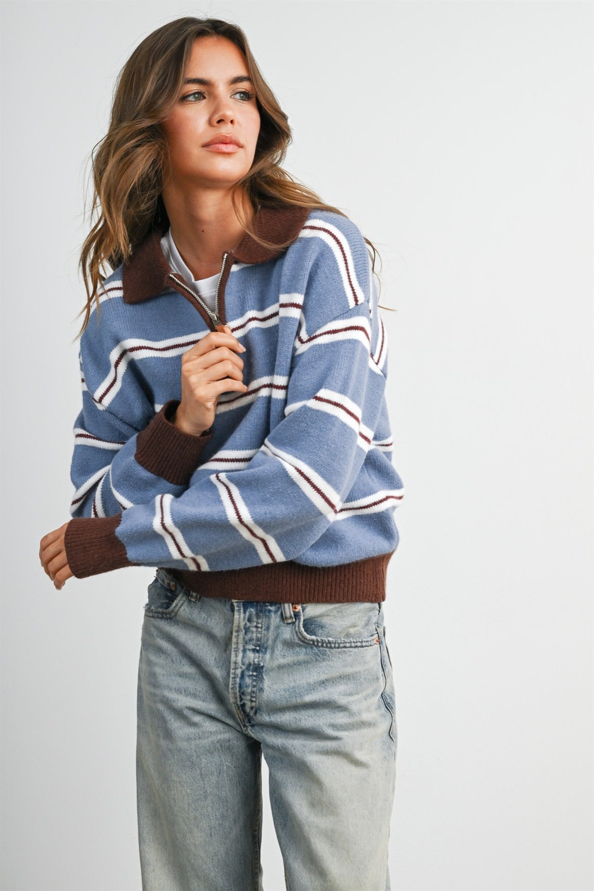 Retro Quarter Zip - Brown/Blue