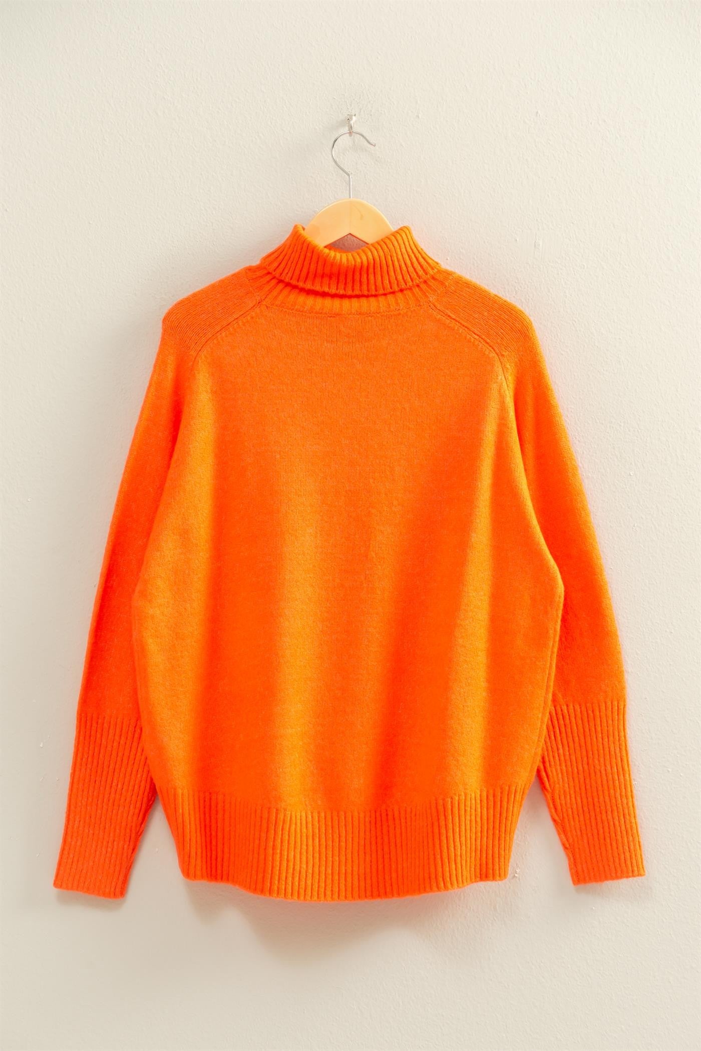 Oversized Turtleneck Sweater - Orange Red