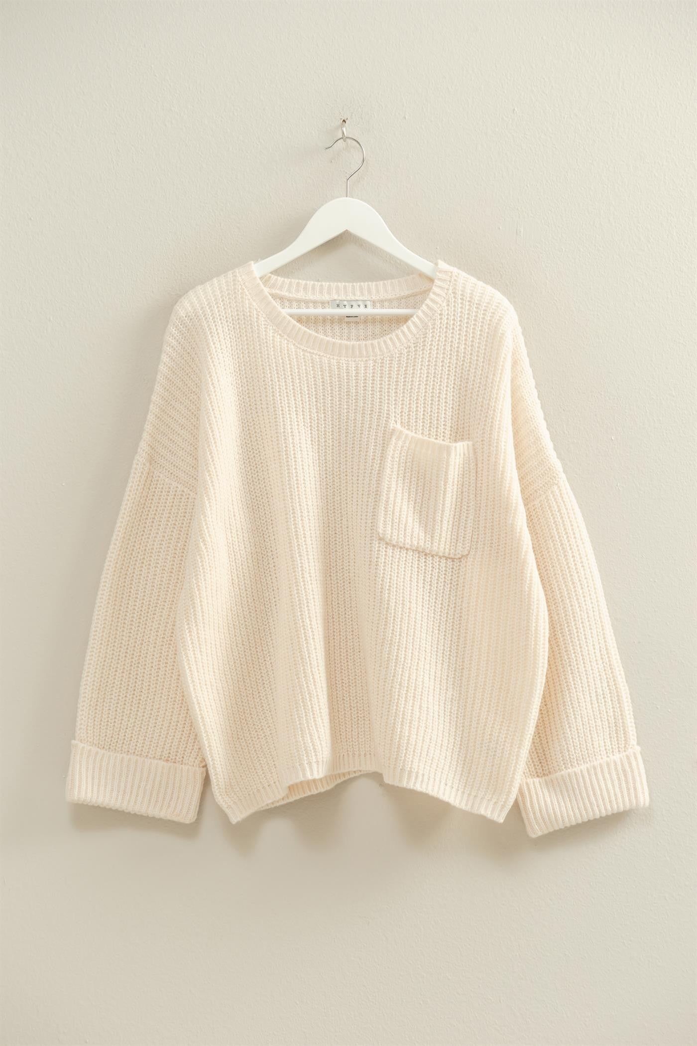 Oversized Ribbed Knit Sweater - Off White