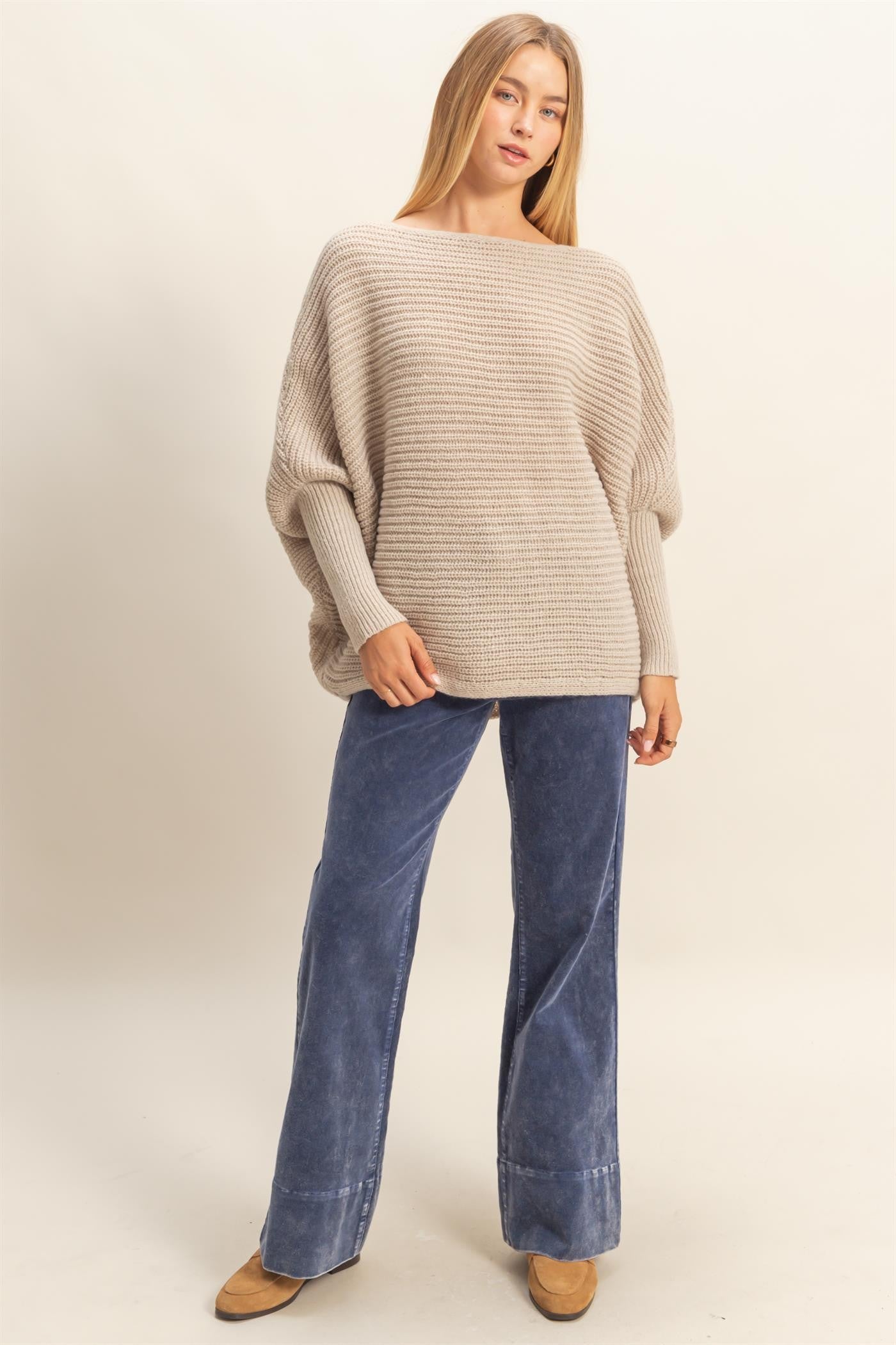 Oversized Knit Sweater - Taupe