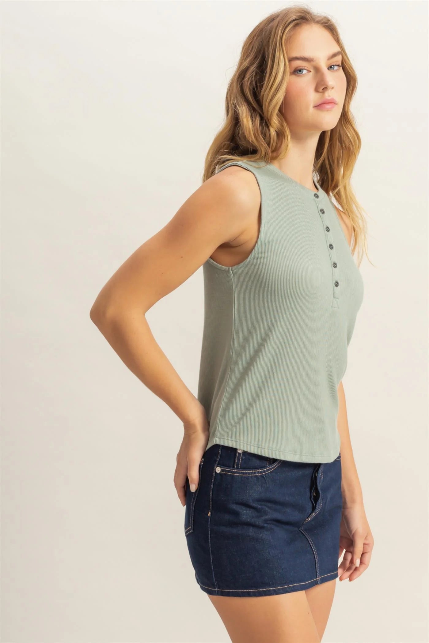 Everyday Essential Button Tank - Sage Green