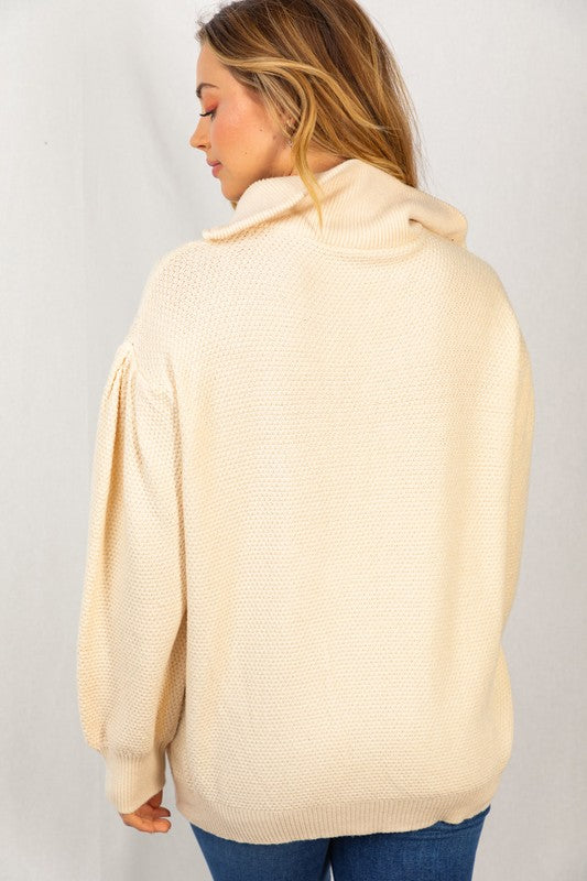 Cable Knit Quarter Zip Sweater - Oatmeal