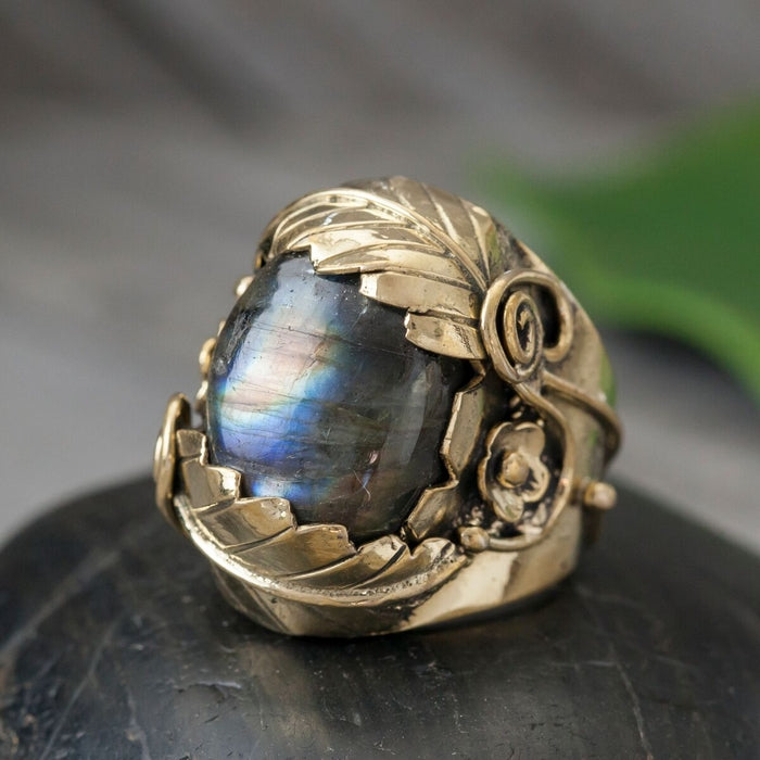 Leaf Wrapped Stone Ring