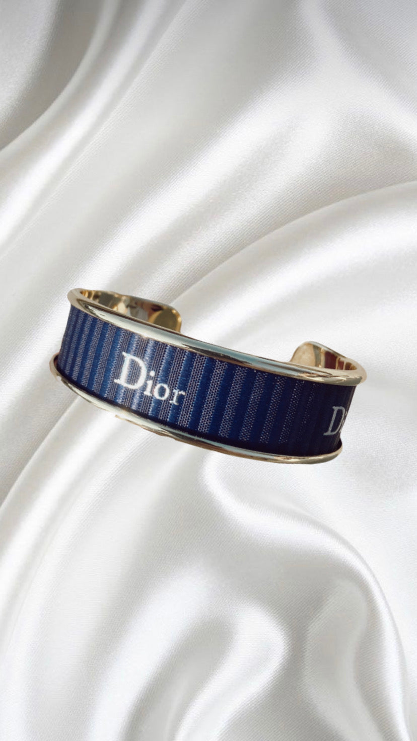 Navy & Silver Dior Ribbon Cuff