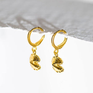 Mini Fortune Cookie Huggie Earrings - Gold