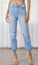 Load image into Gallery viewer, Light Wash High Rise Jean Joggers
