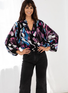Multi Abstract Versatile Wrap - Black & Plum