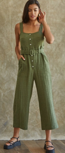Button Up Belted Jumpsuit