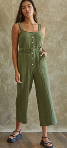 Button Up Belted Jumpsuit